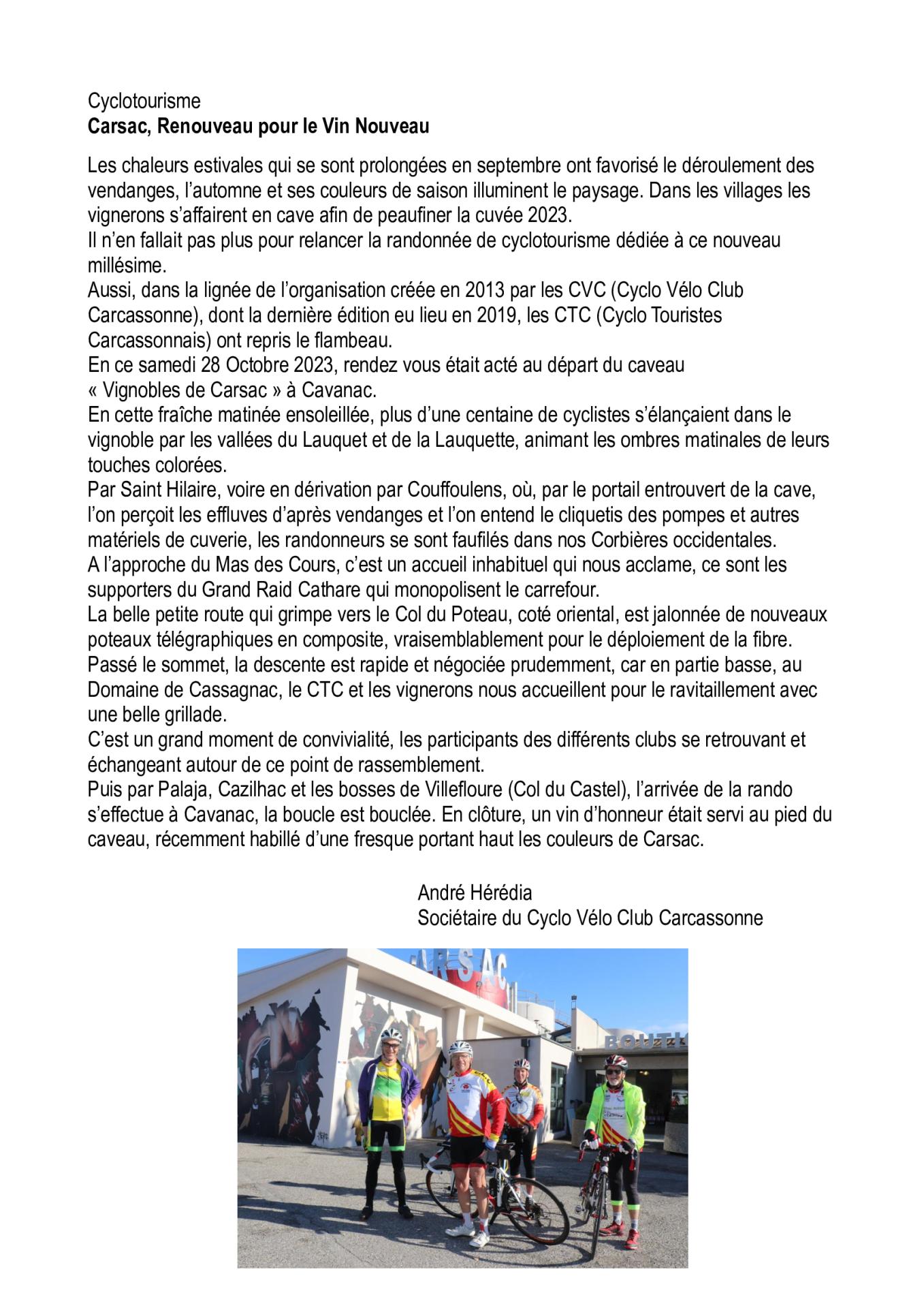 Cyclotourisme ctc carsac 2023