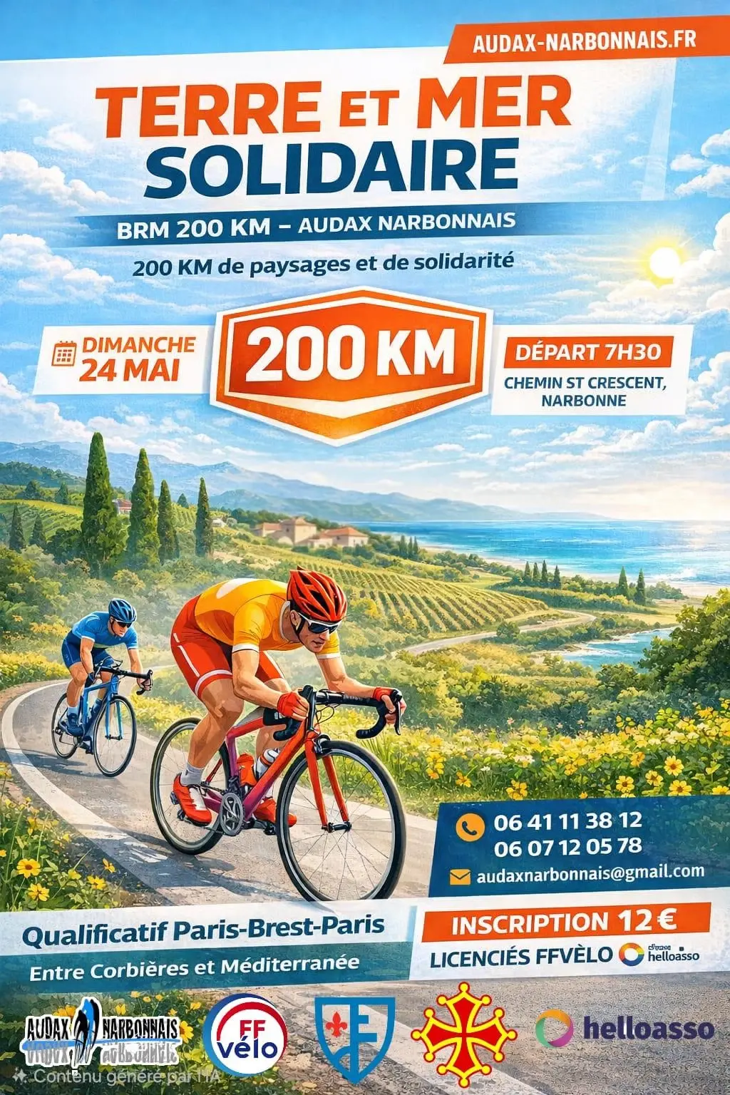 Brm 200 km audax narbonnais 24 mai 2026