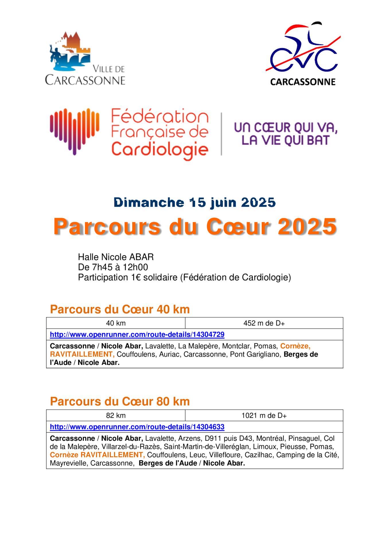 Les parcours du coeur 2025 40 et 80 km