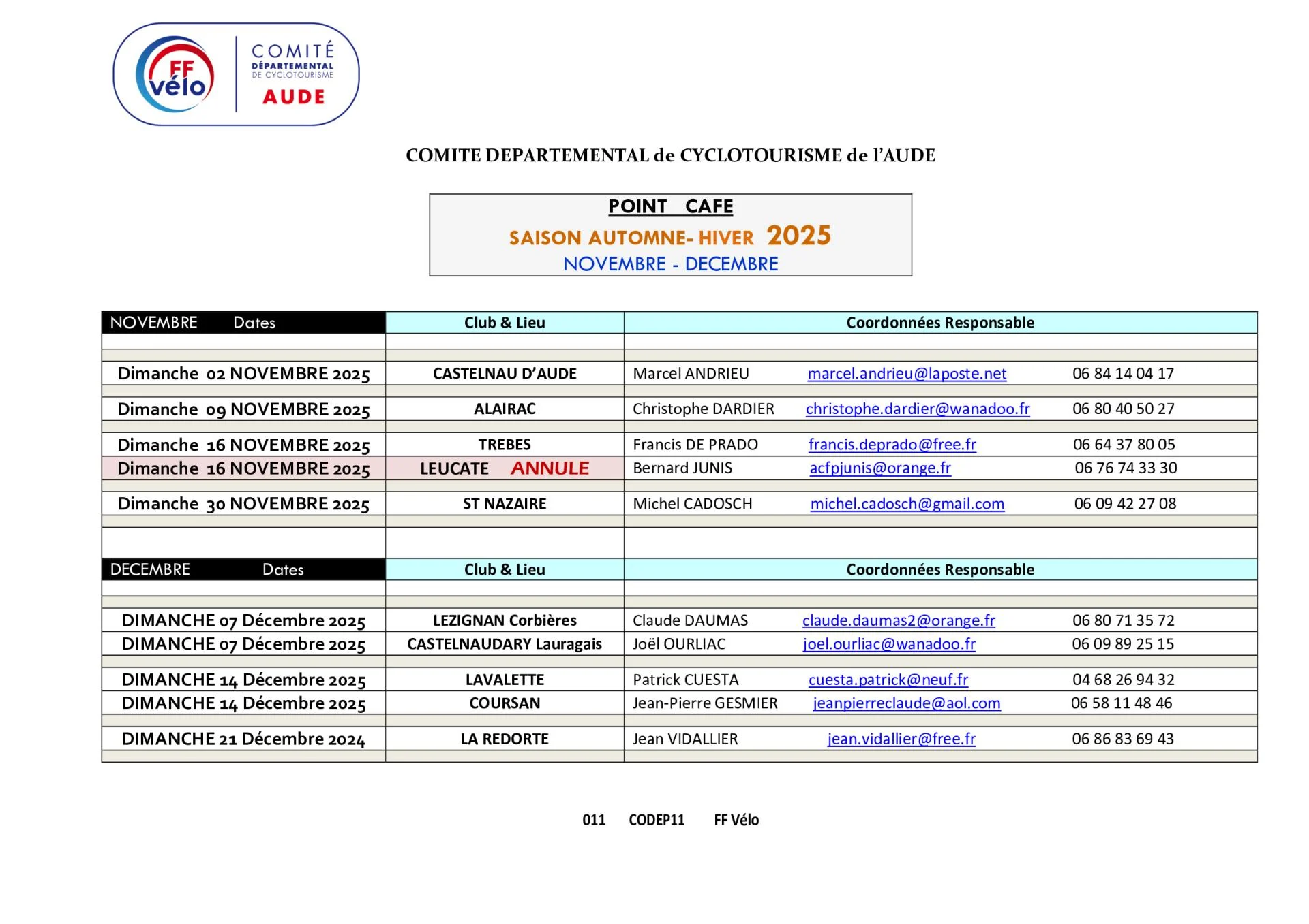 Point cafe saison automne hiver novembre decembre 2025